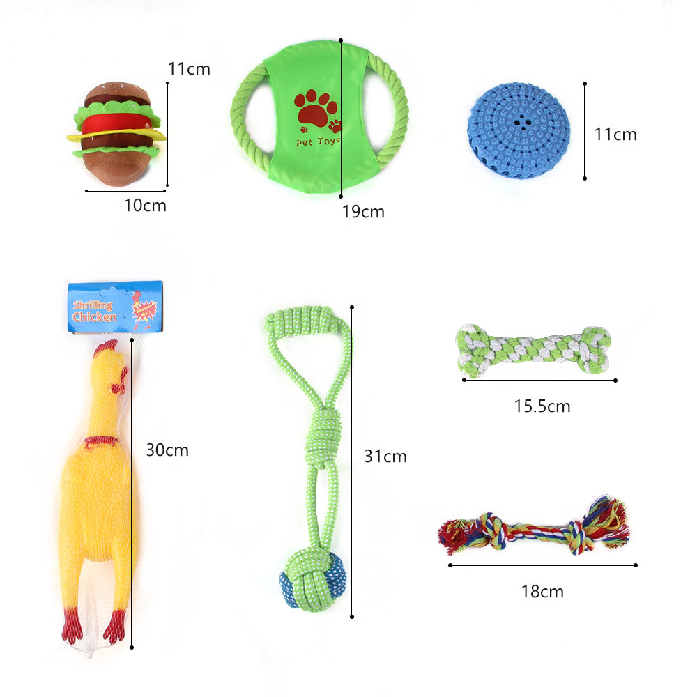 KFX-9934525 Durable Cotton Rope and Plush Dog Toy Set for Teeth Cleaning and Grinding