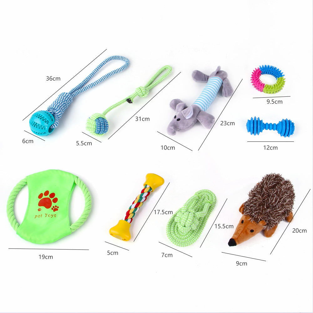 KFX-9934525 Durable Cotton Rope and Plush Dog Toy Set for Teeth Cleaning and Grinding