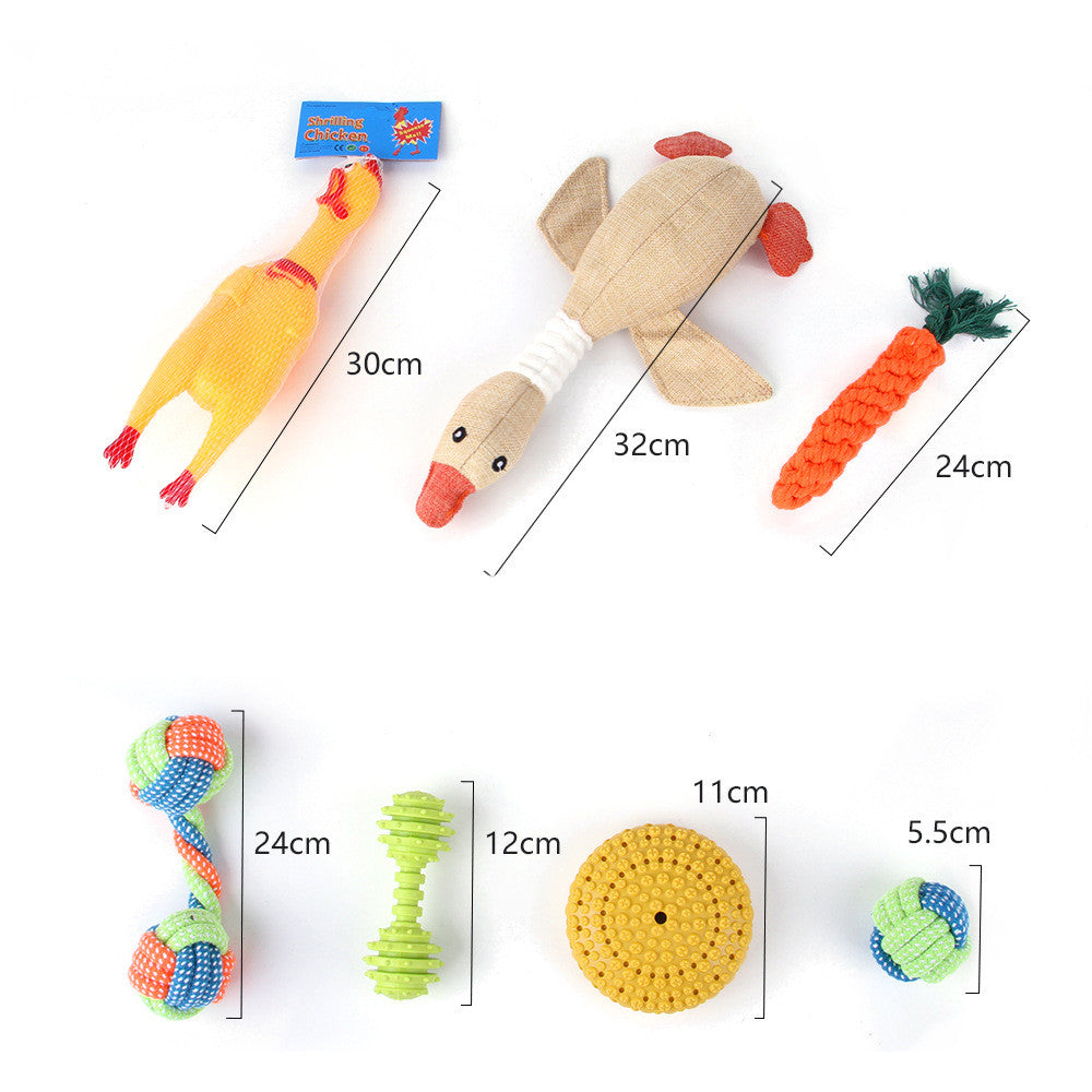 KFX-9934525 Durable Cotton Rope and Plush Dog Toy Set for Teeth Cleaning and Grinding