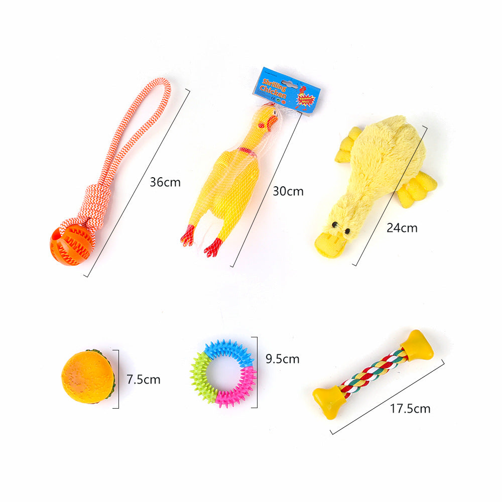 KFX-9934525 Durable Cotton Rope and Plush Dog Toy Set for Teeth Cleaning and Grinding