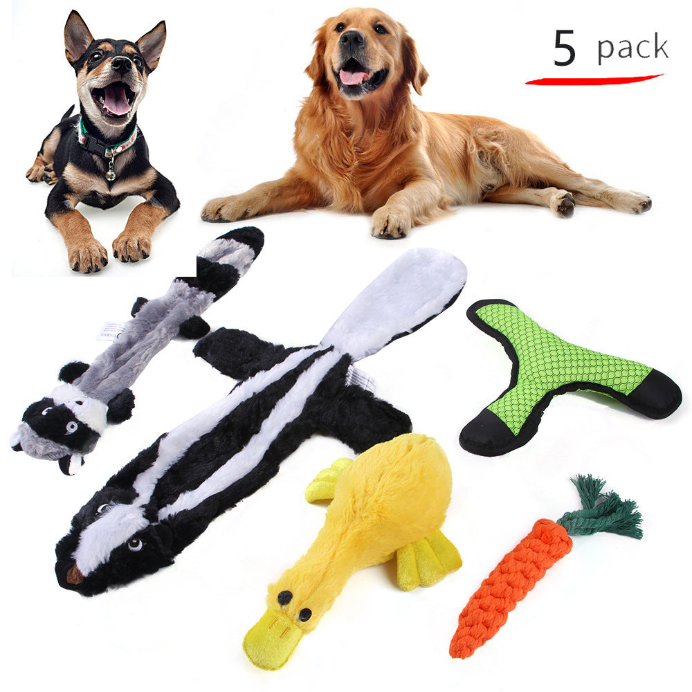 KFX-9934525 Durable Cotton Rope and Plush Dog Toy Set for Teeth Cleaning and Grinding