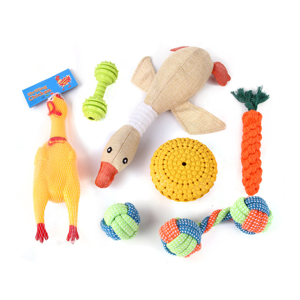 KFX-9934525 Durable Cotton Rope and Plush Dog Toy Set for Teeth Cleaning and Grinding