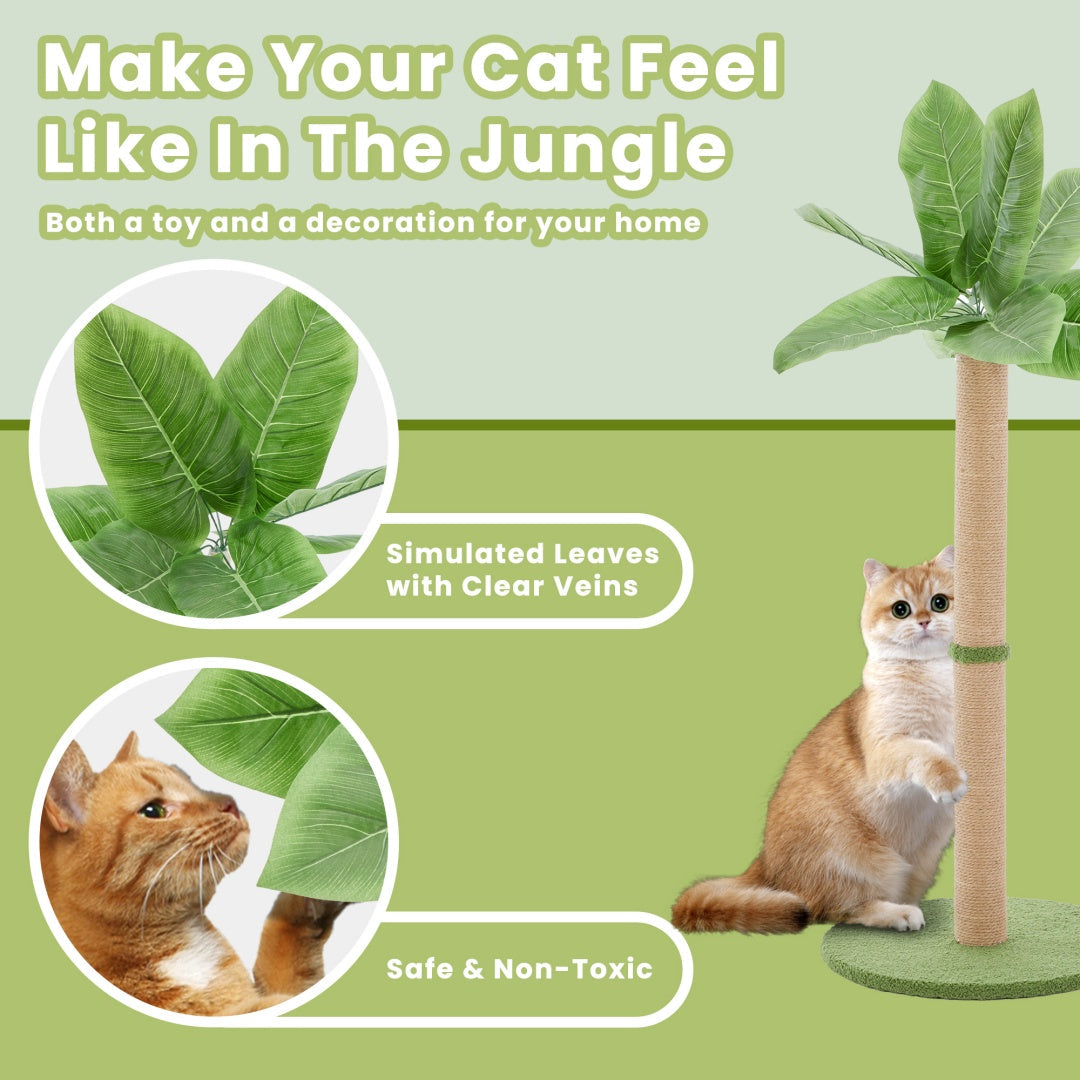 KFX-9936957 Indoor Cat Scratching Post, 33-Inch Tall with Dangling Ball and Palm Tree Design