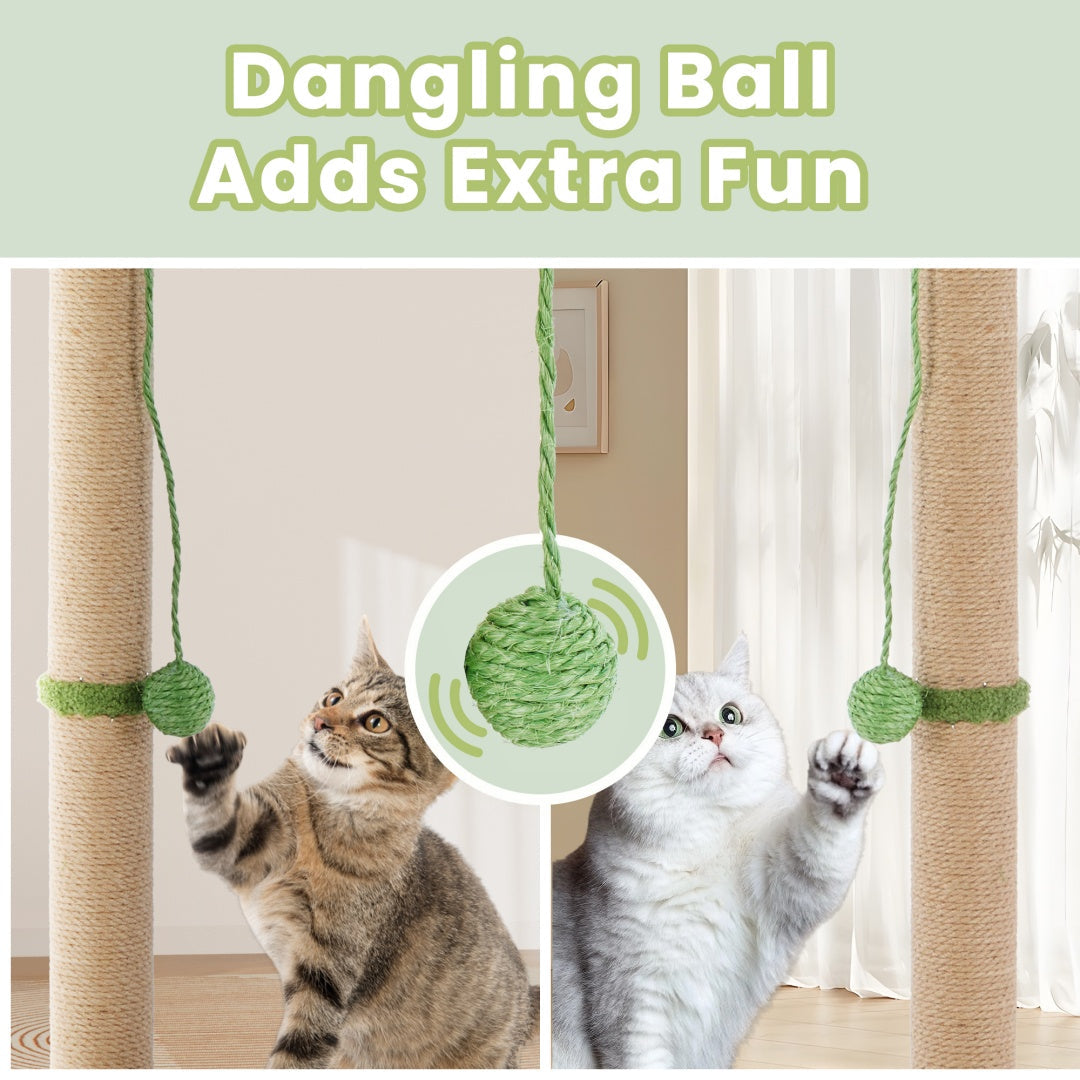 KFX-9936957 Indoor Cat Scratching Post, 33-Inch Tall with Dangling Ball and Palm Tree Design