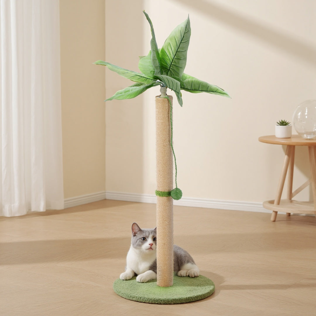 KFX-9936957 Indoor Cat Scratching Post, 33-Inch Tall with Dangling Ball and Palm Tree Design
