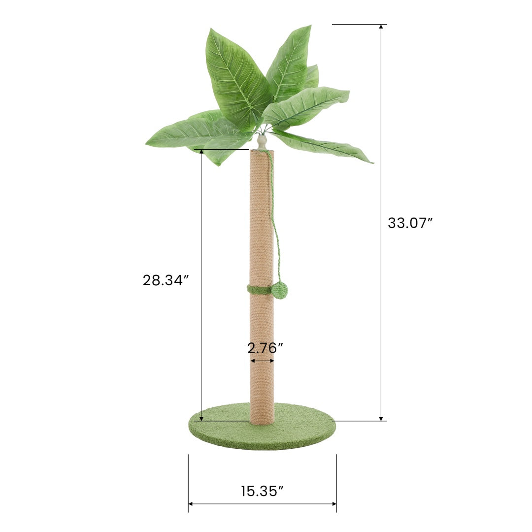 KFX-9936957 Indoor Cat Scratching Post, 33-Inch Tall with Dangling Ball and Palm Tree Design