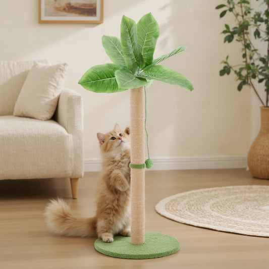 KFX-9936957 Indoor Cat Scratching Post, 33-Inch Tall with Dangling Ball and Palm Tree Design