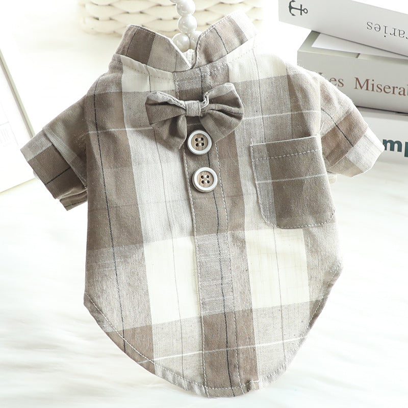 KFX-9937853 Summer Cotton Dog and Cat Bow Tie Stand Collar Shirt Dress in Multiple Sizes