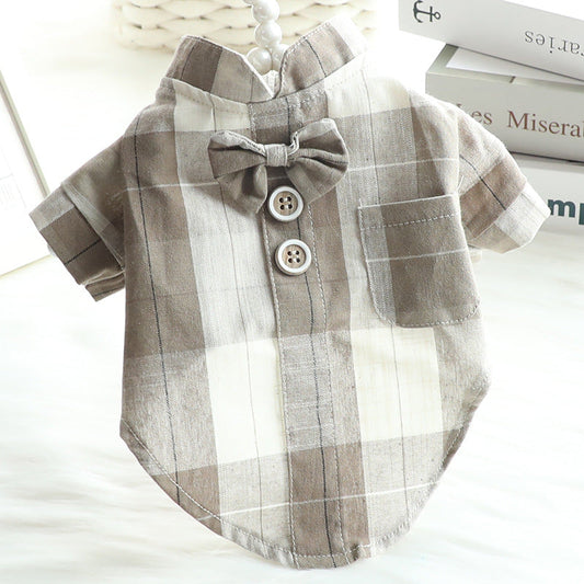 KFX-9937853 Summer Cotton Dog and Cat Bow Tie Stand Collar Shirt Dress in Multiple Sizes