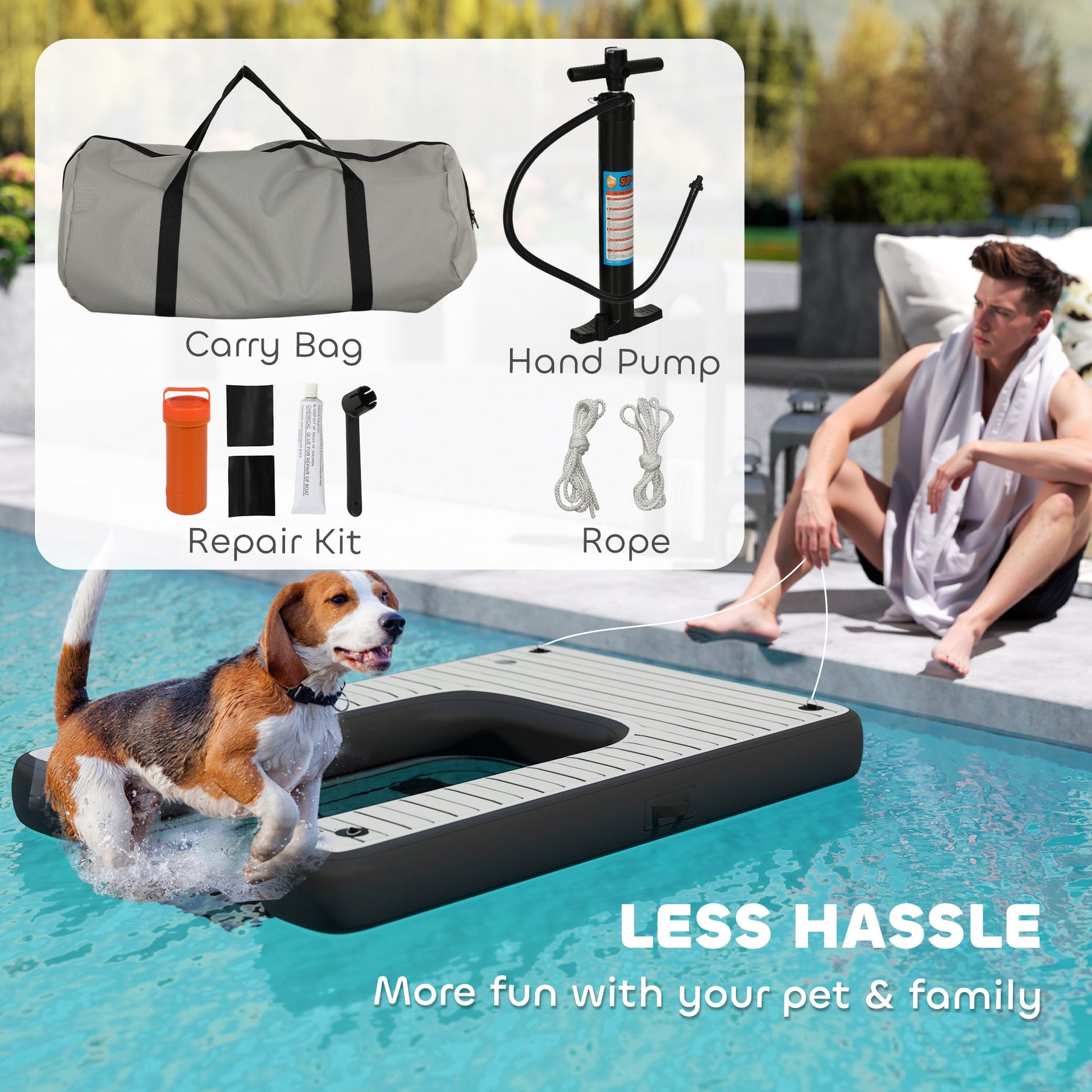 KFX-9940925 Inflatable Dog Boat Ramp for Easy Water Access, Non-Slip Design, Maximum Load 286 lbs