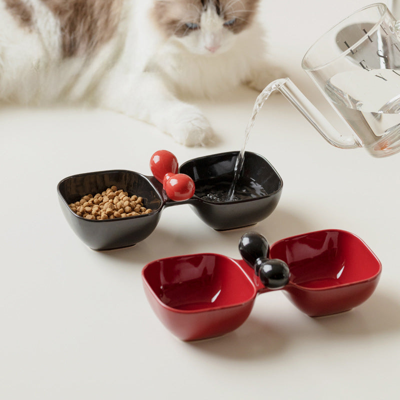 KFX-9941437 Ceramic Dual Pet Bowl Set for Dogs and Cats - Food and Water Bowls with 250ml Capacity