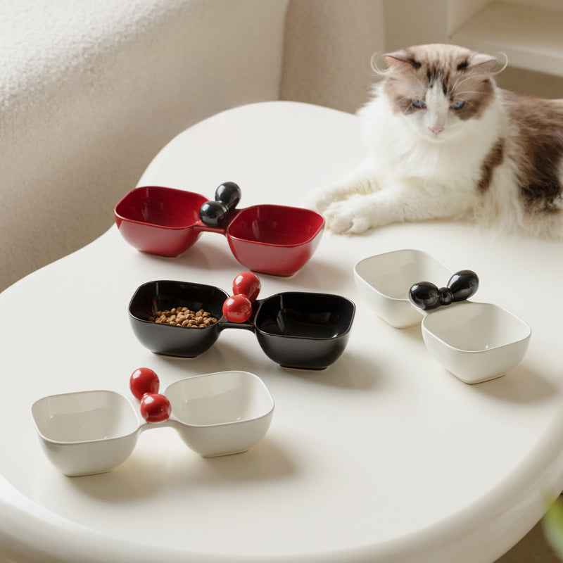 KFX-9941437 Ceramic Dual Pet Bowl Set for Dogs and Cats - Food and Water Bowls with 250ml Capacity