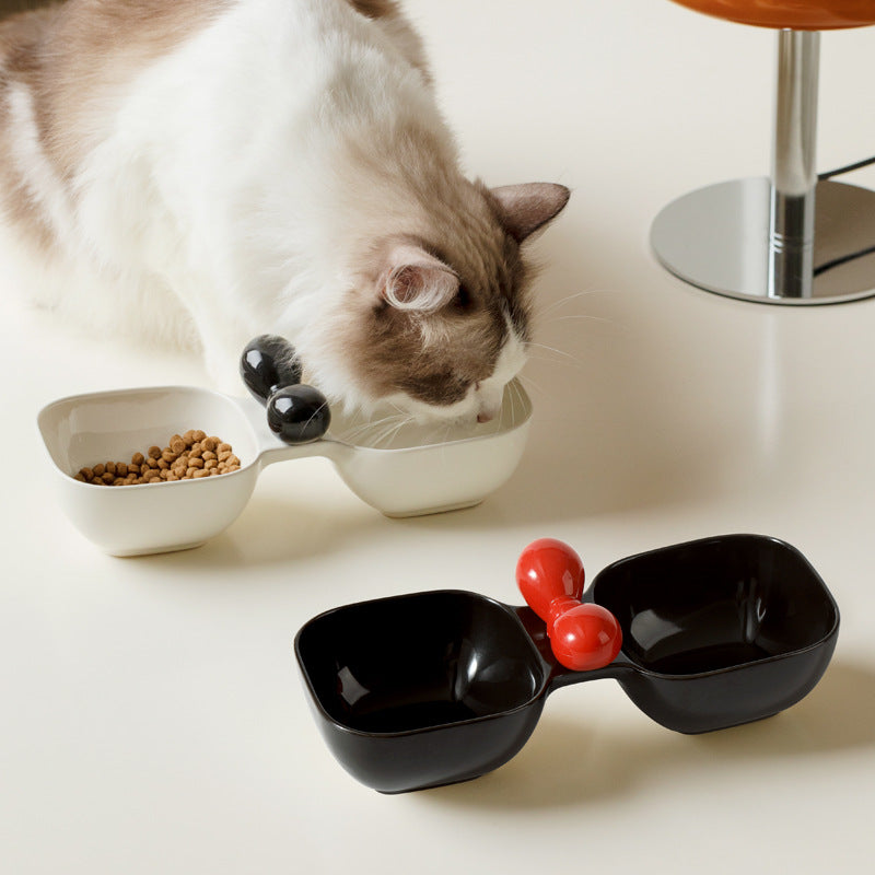 KFX-9941437 Ceramic Dual Pet Bowl Set for Dogs and Cats - Food and Water Bowls with 250ml Capacity