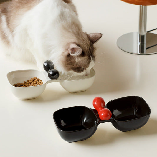 KFX-9941437 Ceramic Dual Pet Bowl Set for Dogs and Cats - Food and Water Bowls with 250ml Capacity