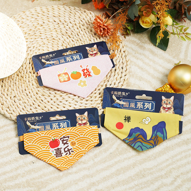 KFX-9942845 Adjustable Triangular Pet Scarf Bib with Colorful Patterns, Suitable for All Seasons and Holidays
