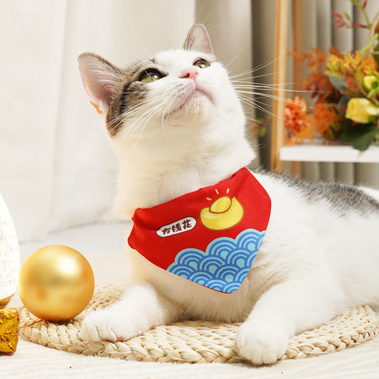 KFX-9942845 Adjustable Triangular Pet Scarf Bib with Colorful Patterns, Suitable for All Seasons and Holidays