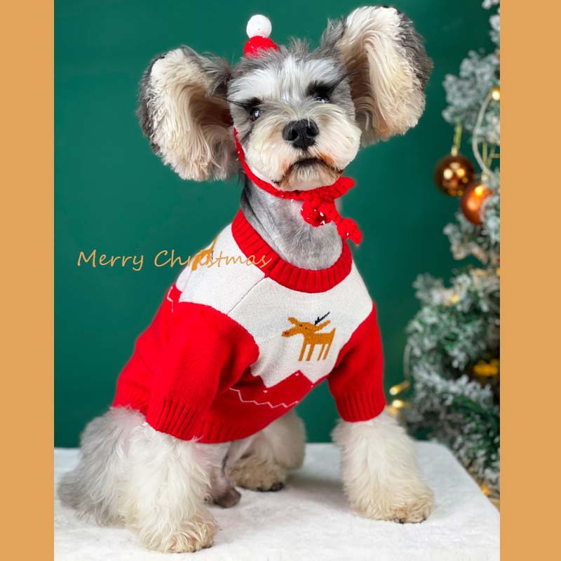 KFX-9943229 Knit Wool Sweater for Dogs - Autumn and Winter Red & Green Christmas Design
