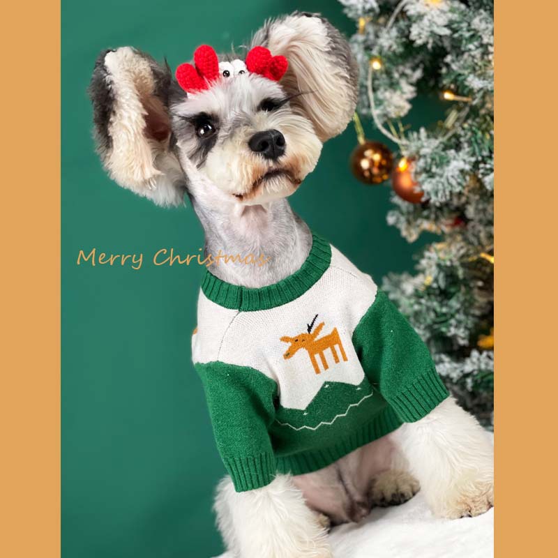 KFX-9943229 Knit Wool Sweater for Dogs - Autumn and Winter Red & Green Christmas Design