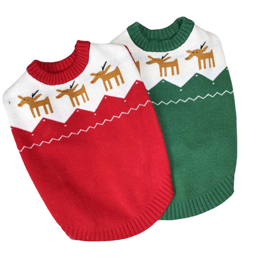 KFX-9943229 Knit Wool Sweater for Dogs - Autumn and Winter Red & Green Christmas Design
