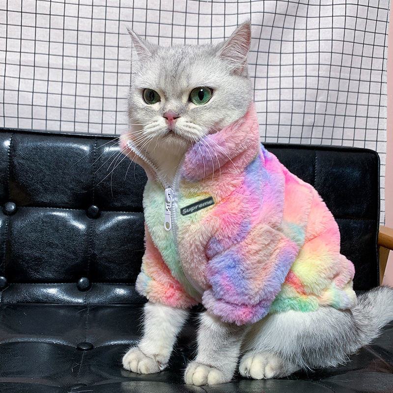 KFX-9945789 Rainbow Furry Coat and CP Sweater for Cats - Thickened Autumn & Winter Clothing