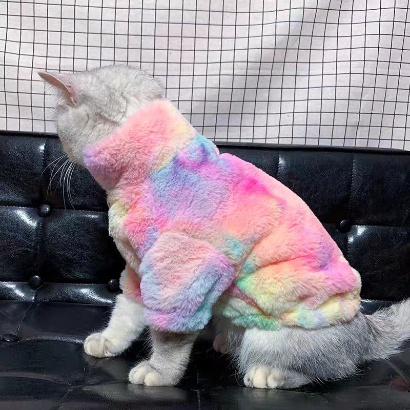 KFX-9945789 Rainbow Furry Coat and CP Sweater for Cats - Thickened Autumn & Winter Clothing