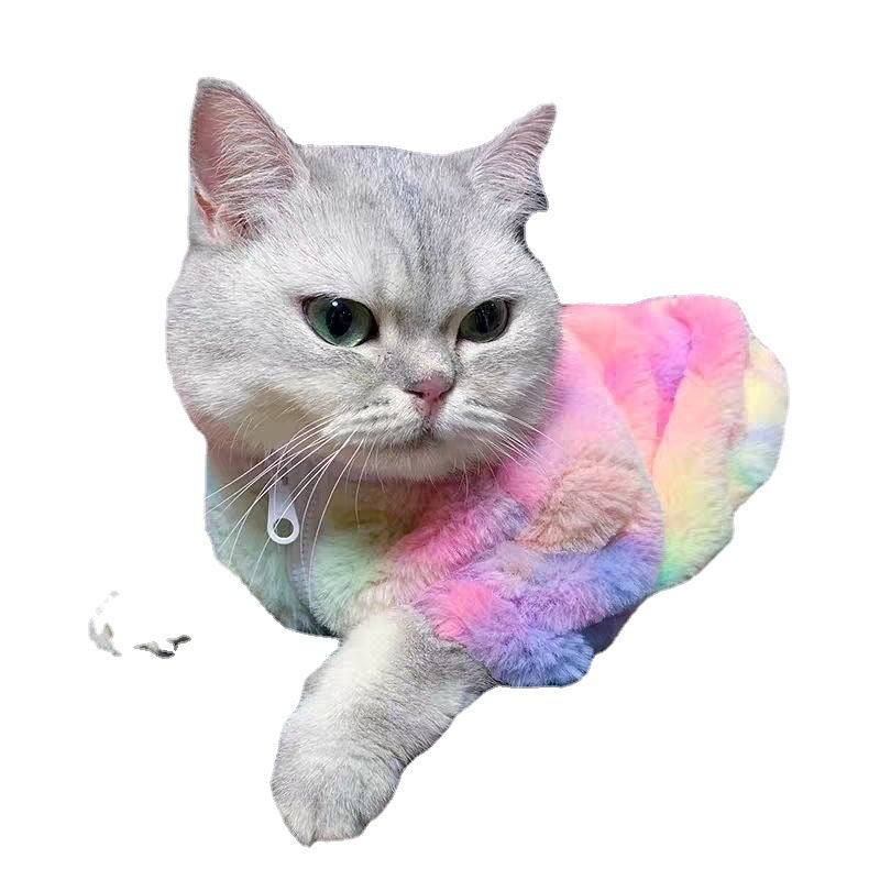 KFX-9945789 Rainbow Furry Coat and CP Sweater for Cats - Thickened Autumn & Winter Clothing