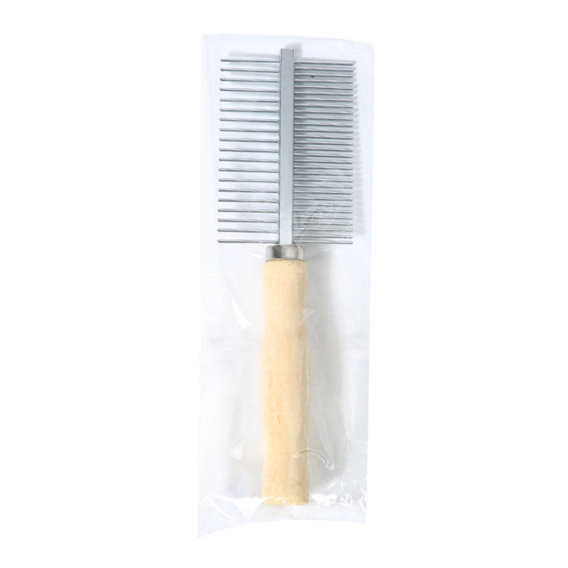 KFX-9946813 Wooden Handle Double Row Comb with Steel Pins - 17x5.3cm, 30 Pins Each