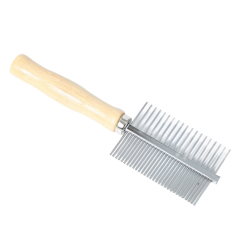 KFX-9946813 Wooden Handle Double Row Comb with Steel Pins - 17x5.3cm, 30 Pins Each