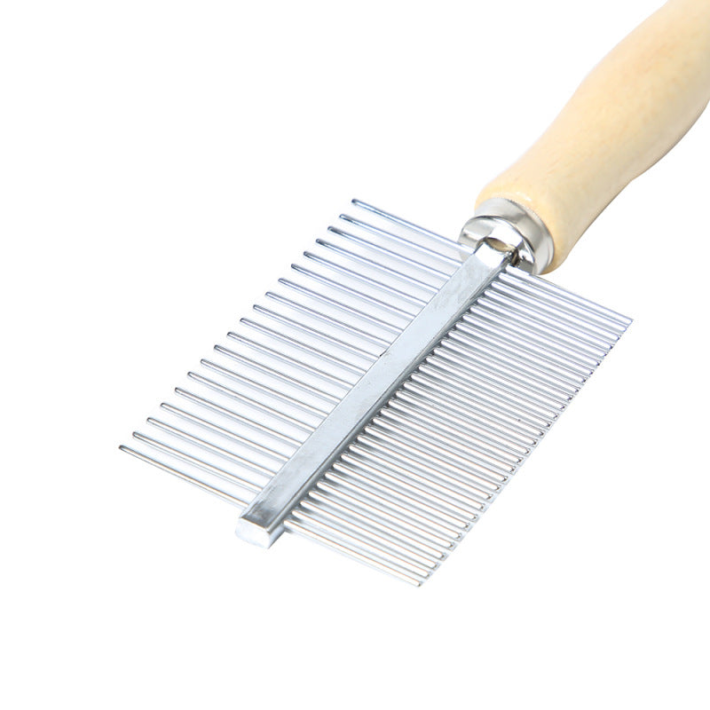 KFX-9946813 Wooden Handle Double Row Comb with Steel Pins - 17x5.3cm, 30 Pins Each