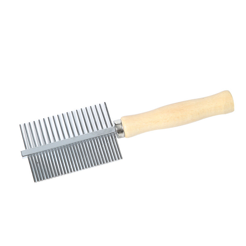 KFX-9946813 Wooden Handle Double Row Comb with Steel Pins - 17x5.3cm, 30 Pins Each
