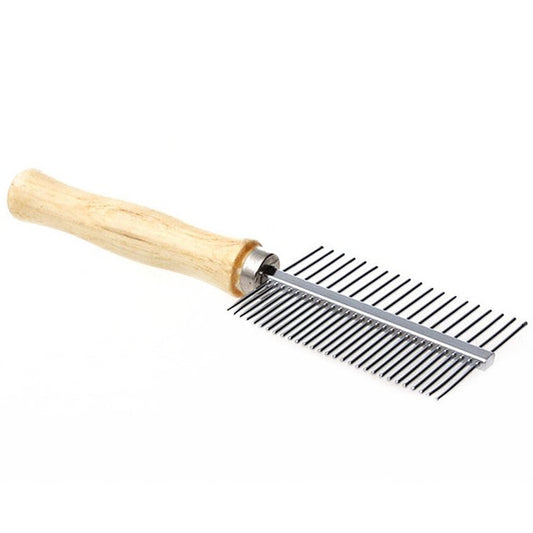 KFX-9946813 Wooden Handle Double Row Comb with Steel Pins - 17x5.3cm, 30 Pins Each