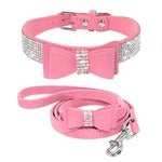 KFX-9947197 Rhinestone Bling Suede Dog and Cat Collar with Leash Set