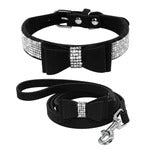 KFX-9947197 Rhinestone Bling Suede Dog and Cat Collar with Leash Set