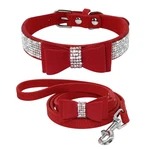 KFX-9947197 Rhinestone Bling Suede Dog and Cat Collar with Leash Set