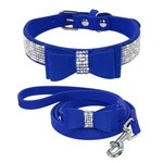 KFX-9947197 Rhinestone Bling Suede Dog and Cat Collar with Leash Set