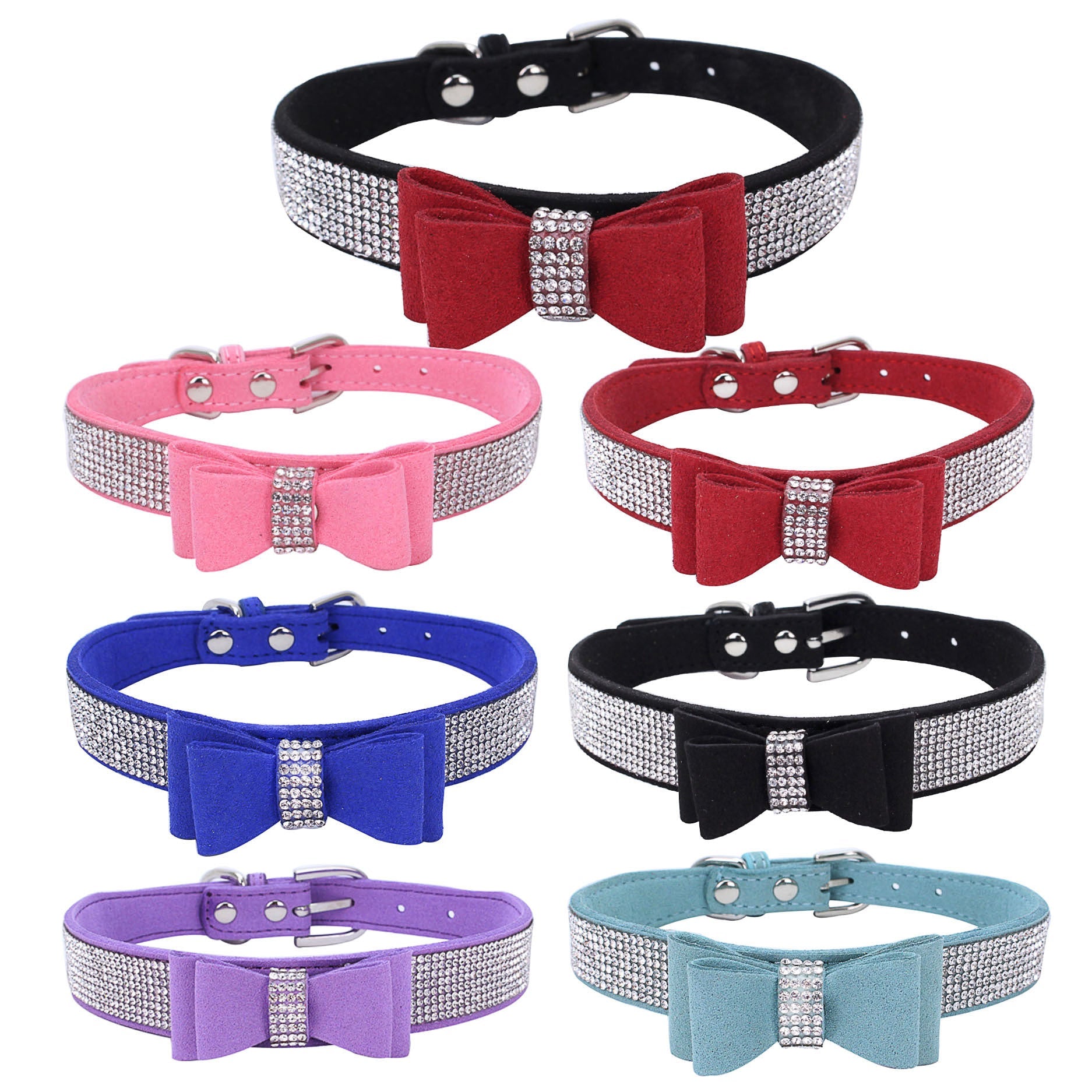 KFX-9947197 Rhinestone Bling Suede Dog and Cat Collar with Leash Set