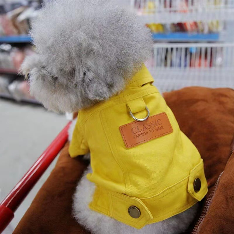 KFX-9949373 Dogcat Casual Autumn Traction Denim Jacket for Pets - Available in Blue, Green, Yellow, Sizes S to 2XL
