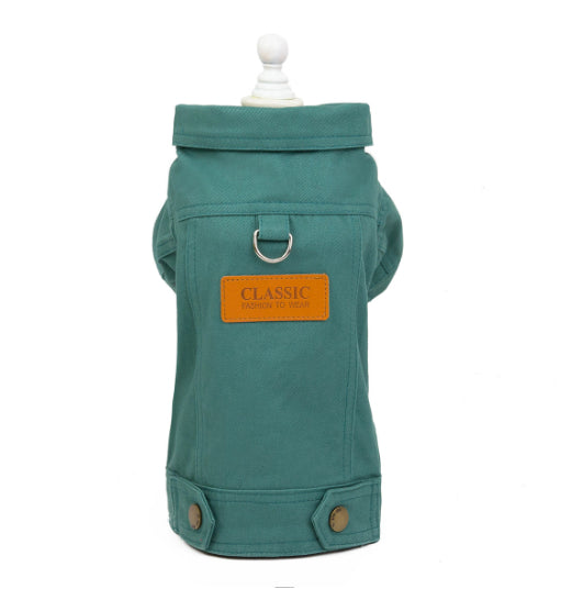 KFX-9949373 Dogcat Casual Autumn Traction Denim Jacket for Pets - Available in Blue, Green, Yellow, Sizes S to 2XL