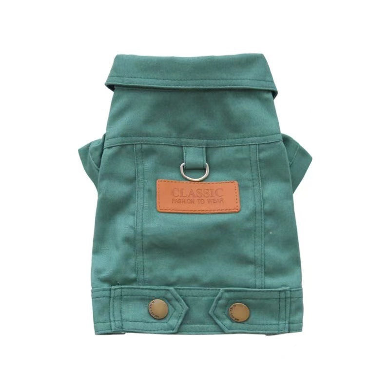 KFX-9949373 Dogcat Casual Autumn Traction Denim Jacket for Pets - Available in Blue, Green, Yellow, Sizes S to 2XL