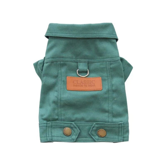 KFX-9949373 Dogcat Casual Autumn Traction Denim Jacket for Pets - Available in Blue, Green, Yellow, Sizes S to 2XL