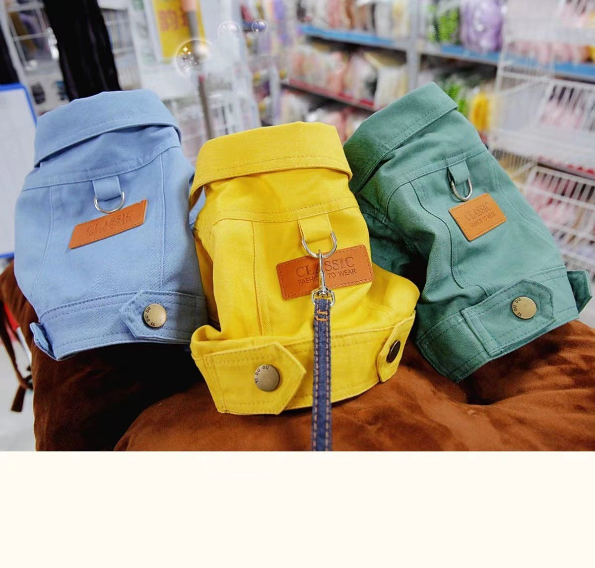 KFX-9949373 Dogcat Casual Autumn Traction Denim Jacket for Pets - Available in Blue, Green, Yellow, Sizes S to 2XL
