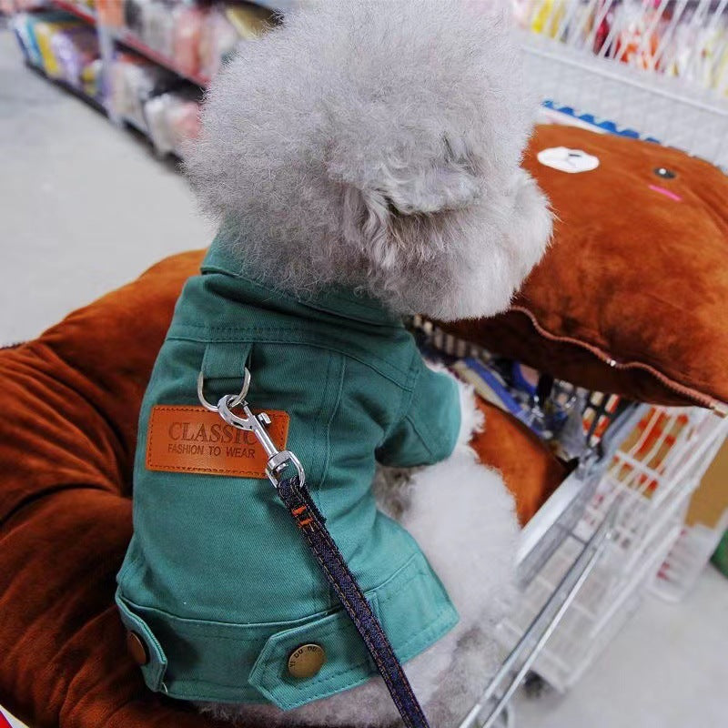 KFX-9949373 Dogcat Casual Autumn Traction Denim Jacket for Pets - Available in Blue, Green, Yellow, Sizes S to 2XL