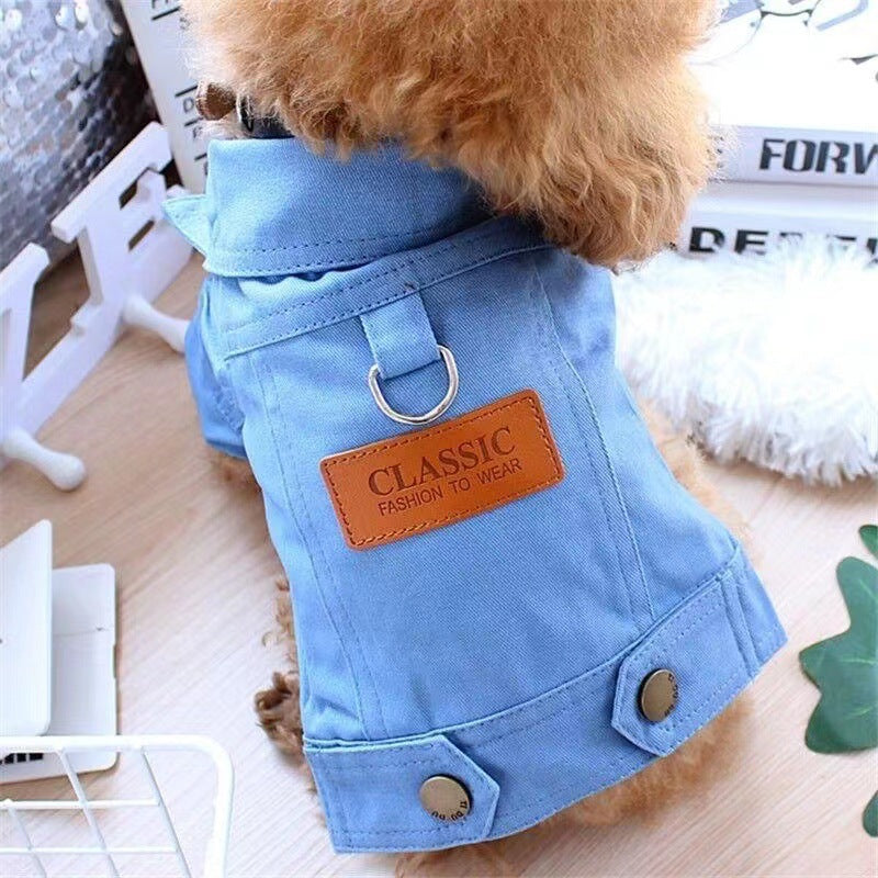 KFX-9949373 Dogcat Casual Autumn Traction Denim Jacket for Pets - Available in Blue, Green, Yellow, Sizes S to 2XL