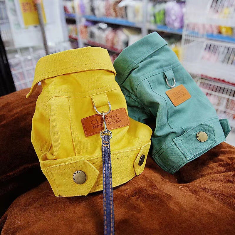 KFX-9949373 Dogcat Casual Autumn Traction Denim Jacket for Pets - Available in Blue, Green, Yellow, Sizes S to 2XL