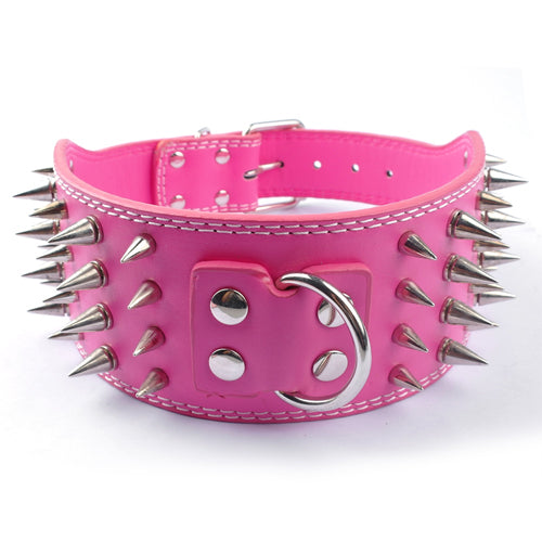 KFX-9952957 Crocodile Pattern PU Leather Adjustable Dog Collar with Nail Spikes, 7.5 cm Wide