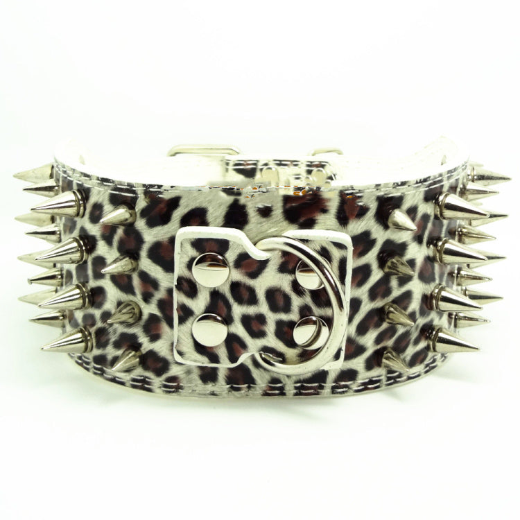 KFX-9952957 Crocodile Pattern PU Leather Adjustable Dog Collar with Nail Spikes, 7.5 cm Wide