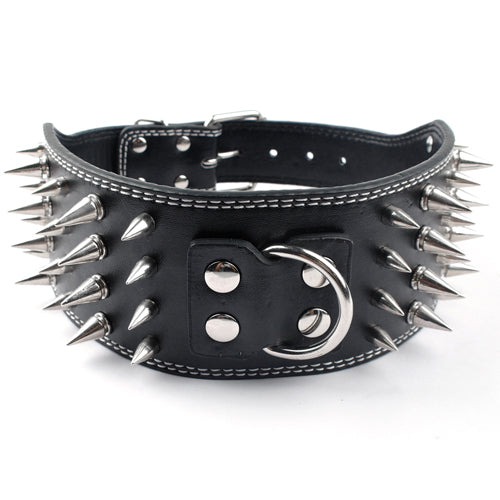 KFX-9952957 Crocodile Pattern PU Leather Adjustable Dog Collar with Nail Spikes, 7.5 cm Wide
