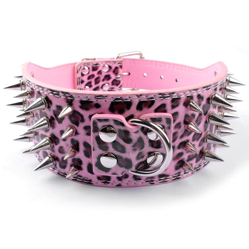KFX-9952957 Crocodile Pattern PU Leather Adjustable Dog Collar with Nail Spikes, 7.5 cm Wide