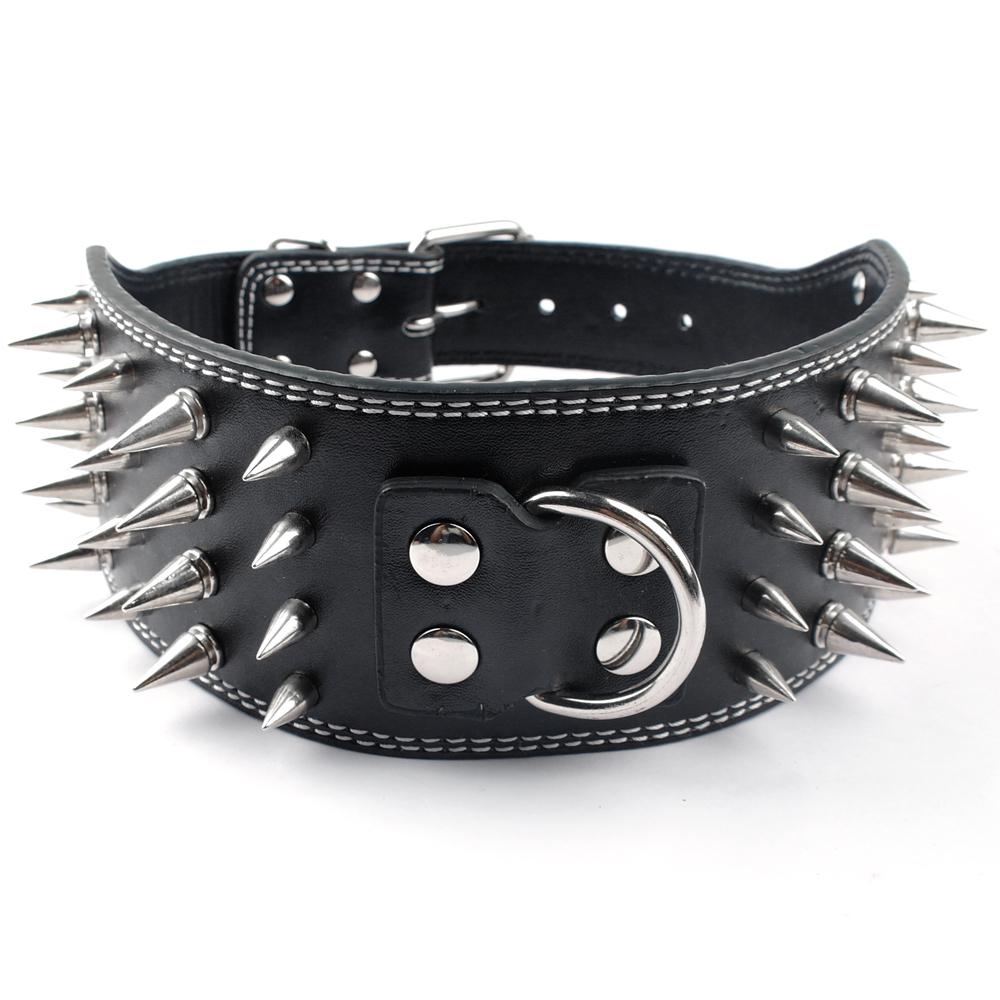 KFX-9952957 Crocodile Pattern PU Leather Adjustable Dog Collar with Nail Spikes, 7.5 cm Wide