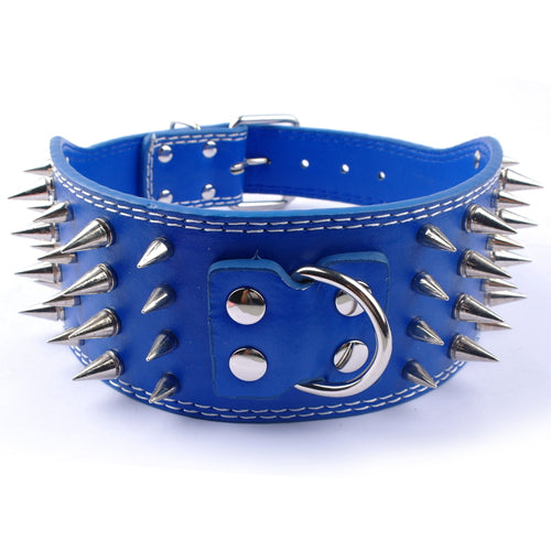 KFX-9952957 Crocodile Pattern PU Leather Adjustable Dog Collar with Nail Spikes, 7.5 cm Wide